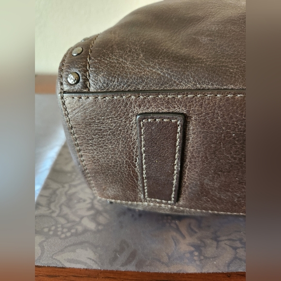 Frye & Co. Leather Stud Satchel Victoria Distressed Chocolate - Picture 9 of 14